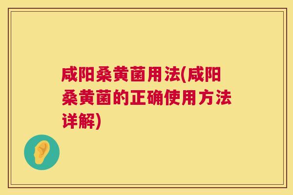 咸阳桑黄菌用法(咸阳桑黄菌的正确使用方法详解)