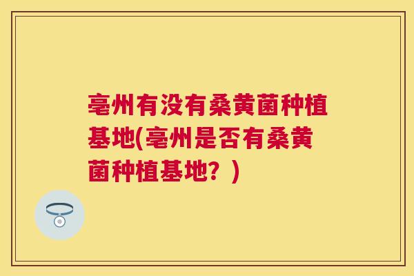亳州有没有桑黄菌种植基地(亳州是否有桑黄菌种植基地？)