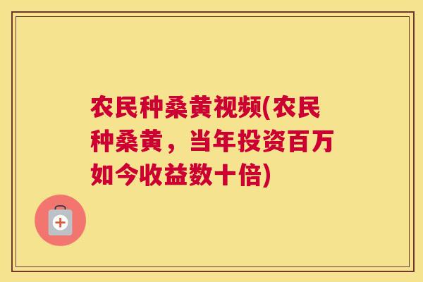 农民种桑黄视频(农民种桑黄，当年投资百万如今收益数十倍)