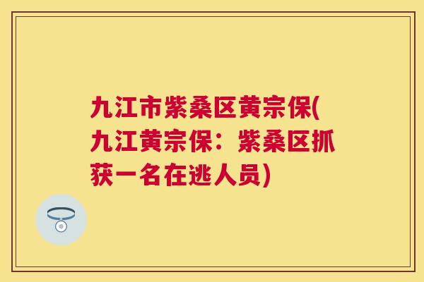 九江市紫桑区黄宗保(九江黄宗保：紫桑区抓获一名在逃人员)
