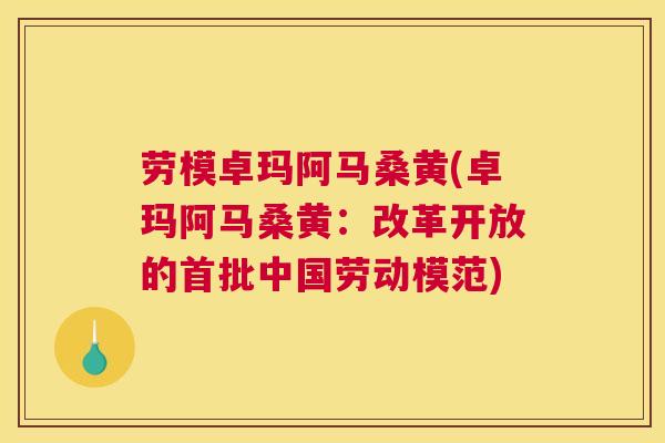 劳模卓玛阿马桑黄(卓玛阿马桑黄：改革开放的首批中国劳动模范)