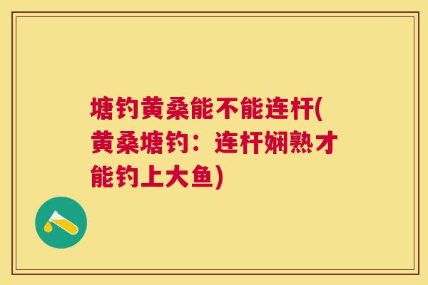 塘钓黄桑能不能连杆(黄桑塘钓：连杆娴熟才能钓上大鱼)