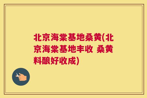 北京海棠基地桑黄(北京海棠基地丰收 桑黄料酿好收成)