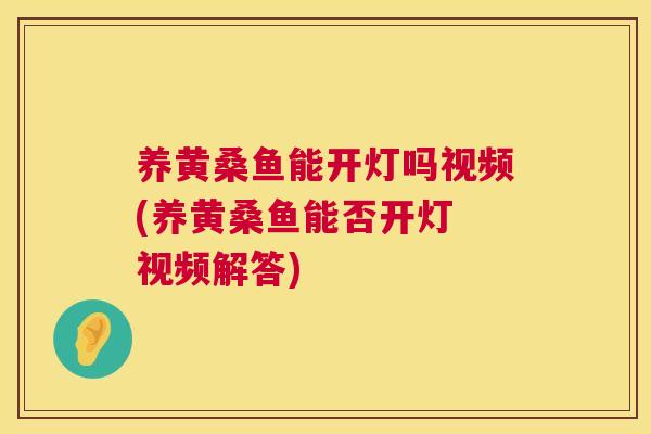 养黄桑鱼能开灯吗视频(养黄桑鱼能否开灯 视频解答) 养黄桑鱼能开灯吗视频(养黄桑鱼能否开灯 视频解答)