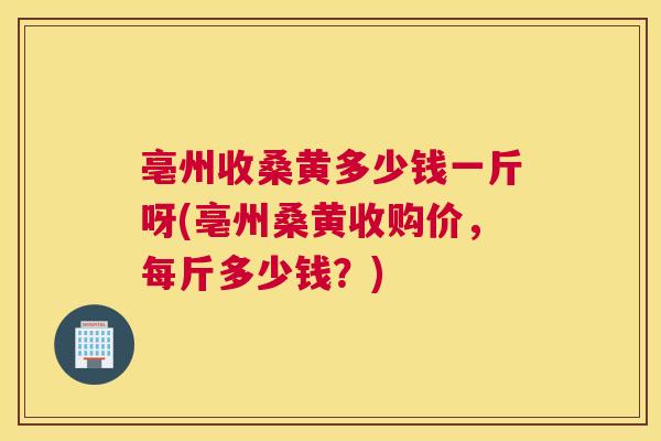 亳州收桑黄多少钱一斤呀(亳州桑黄收购价，每斤多少钱？)