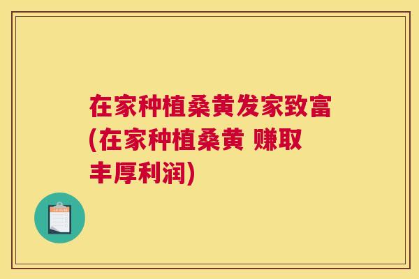 在家种植桑黄发家致富(在家种植桑黄 赚取丰厚利润)