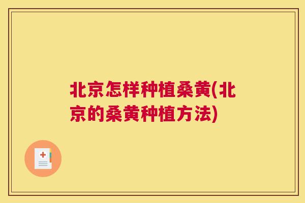 北京怎样种植桑黄(北京的桑黄种植方法)