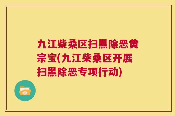 九江柴桑区扫黑除恶黄宗宝(九江柴桑区开展扫黑除恶专项行动)