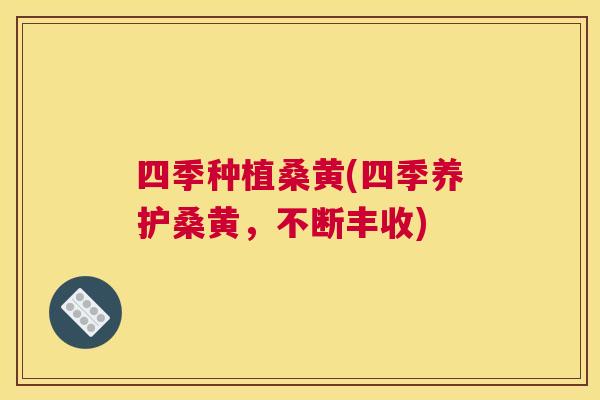 四季种植桑黄(四季养护桑黄，不断丰收)