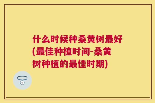 什么时候种桑黄树好(佳种植时间-桑黄树种植的佳时期) 什么时候种桑黄树好(佳种植时间-桑黄树种植的佳时期)