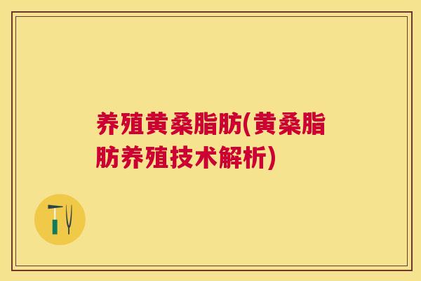 养殖黄桑脂肪(黄桑脂肪养殖技术解析) 养殖黄桑脂肪(黄桑脂肪养殖技术解析)