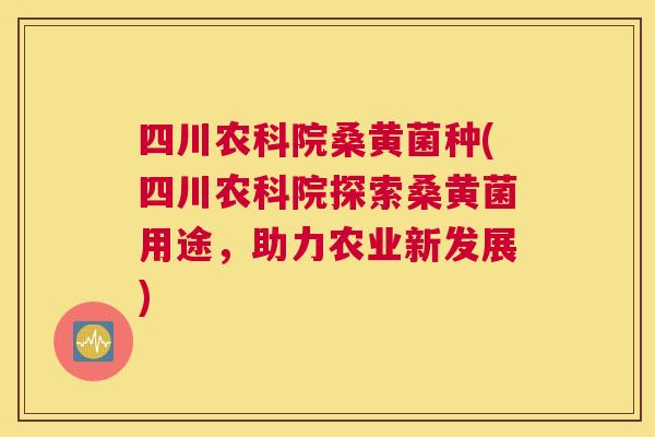 四川农科院桑黄菌种(四川农科院探索桑黄菌用途,助力农业新发展) 四川农科院桑黄菌种(四川农科院探索桑黄菌用途,助力农业新发展)