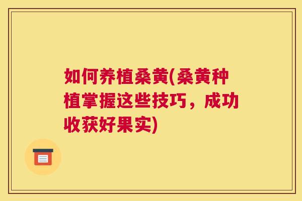 如何养植桑黄(桑黄种植掌握这些技巧,成功收获好果实) 如何养植桑黄(桑黄种植掌握这些技巧,成功收获好果实)