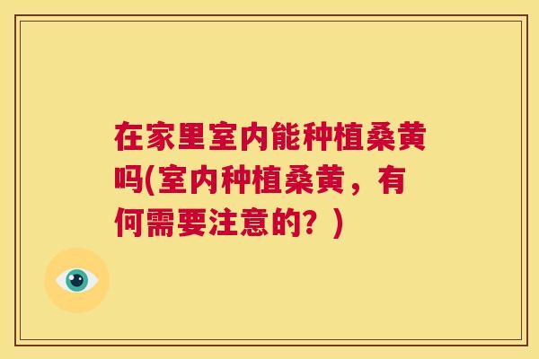 在家里室内能种植桑黄吗(室内种植桑黄,有何需要注意的?) 在家里室内能种植桑黄吗(室内种植桑黄,有何需要注意的?)