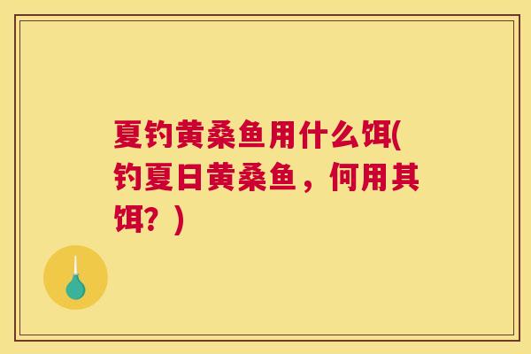 夏钓黄桑鱼用什么饵(钓夏日黄桑鱼,何用其饵?) 夏钓黄桑鱼用什么饵(钓夏日黄桑鱼,何用其饵?)