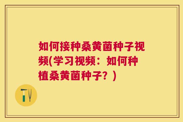 如何接种桑黄菌种子视频(学习视频:如何种植桑黄菌种子?) 如何接种桑黄菌种子视频(学习视频:如何种植桑黄菌种子?)