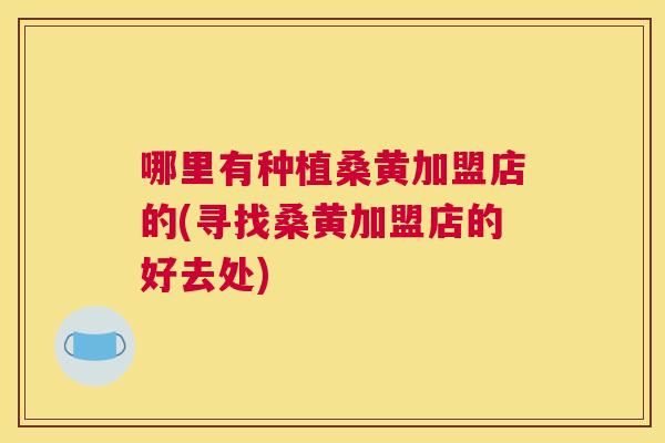 哪里有种植桑黄加盟店的(寻找桑黄加盟店的好去处)