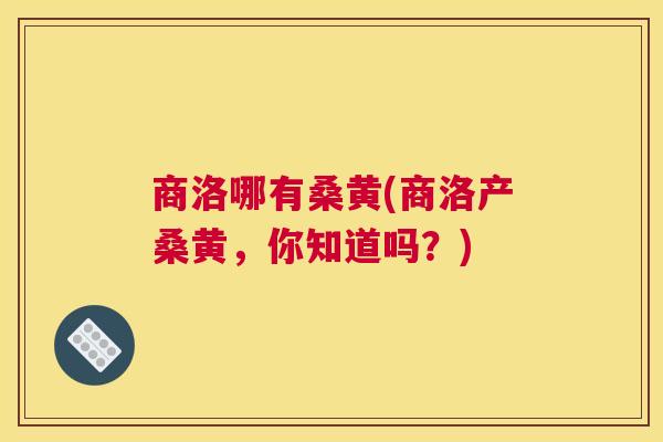 商洛哪有桑黄(商洛产桑黄，你知道吗？)