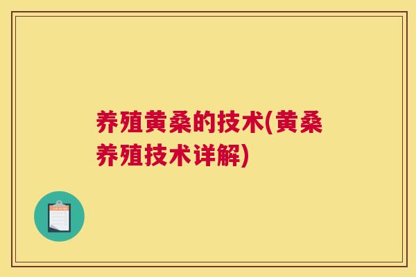 养殖黄桑的技术(黄桑养殖技术详解)