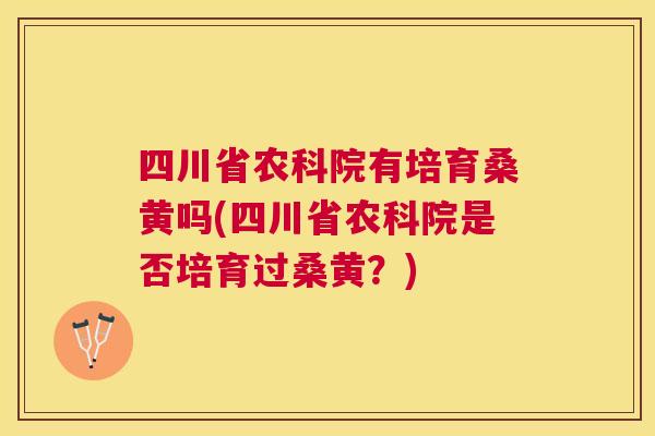 四川省农科院有培育桑黄吗(四川省农科院是否培育过桑黄？)
