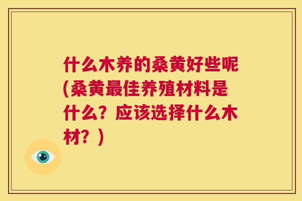 什么木养的桑黄好些呢(桑黄佳养殖材料是什么?应该选择什么木材?) 什么木养的桑黄好些呢(桑黄佳养殖材料是什么?应该选择什么木材?)