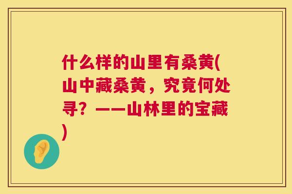 什么样的山里有桑黄(山中藏桑黄,究竟何处寻?——山林里的宝藏) 什么样的山里有桑黄(山中藏桑黄,究竟何处寻?——山林里的宝藏)