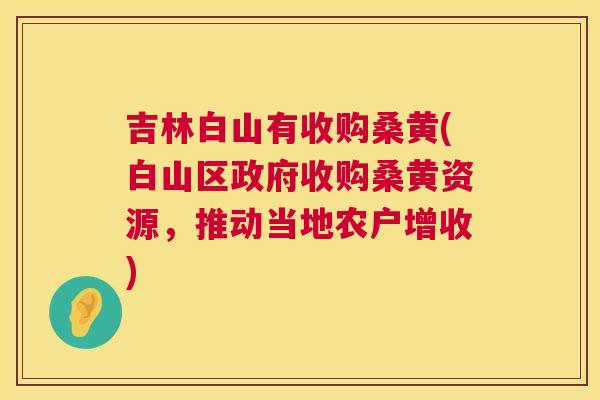 吉林白山有收购桑黄(白山区政府收购桑黄资源,推动当地农户增收) 吉林白山有收购桑黄(白山区政府收购桑黄资源,推动当地农户增收)