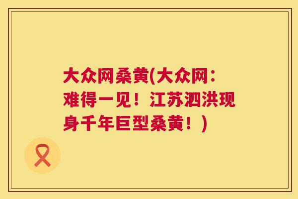 大众网桑黄(大众网：难得一见！江苏泗洪现身千年巨型桑黄！)