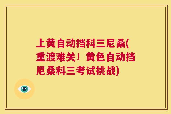 上黄自动挡科三尼桑(重渡难关!黄色自动挡尼桑科三考试挑战) 上黄自动挡科三尼桑(重渡难关!黄色自动挡尼桑科三考试挑战)