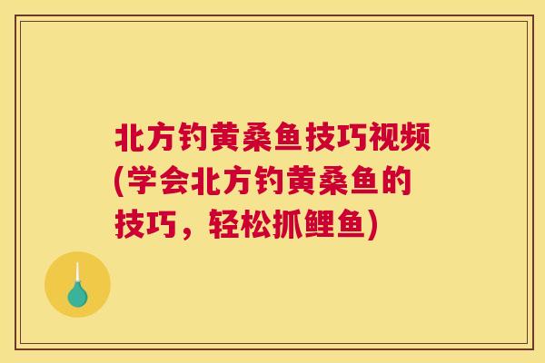 北方钓黄桑鱼技巧视频(学会北方钓黄桑鱼的技巧,轻松抓鲤鱼) 北方钓黄桑鱼技巧视频(学会北方钓黄桑鱼的技巧,轻松抓鲤鱼)