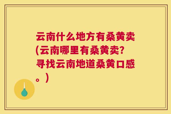 云南什么地方有桑黄卖(云南哪里有桑黄卖?寻找云南地道桑黄口感。) 云南什么地方有桑黄卖(云南哪里有桑黄卖?寻找云南地道桑黄口感。)