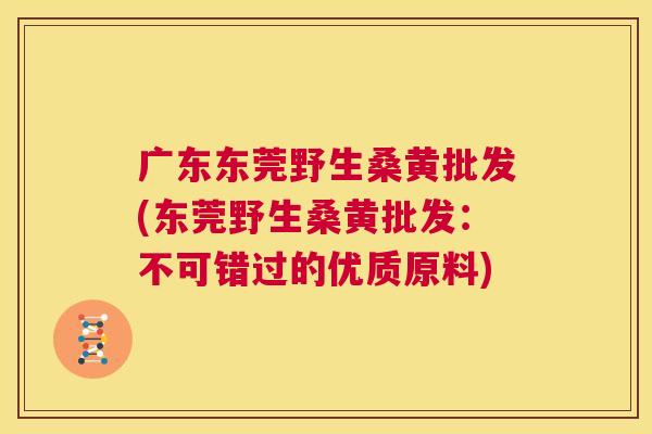 广东东莞野生桑黄批发(东莞野生桑黄批发：不可错过的优质原料)