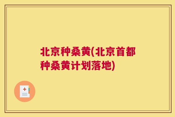 北京种桑黄(北京首都种桑黄计划落地) 北京种桑黄(北京首都种桑黄计划落地)
