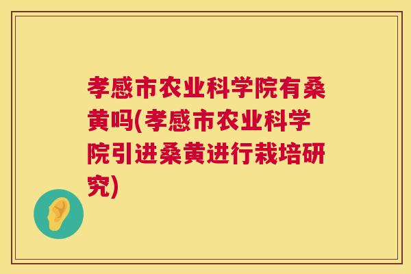孝感市农业科学院有桑黄吗(孝感市农业科学院引进桑黄进行栽培研究) 孝感市农业科学院有桑黄吗(孝感市农业科学院引进桑黄进行栽培研究)