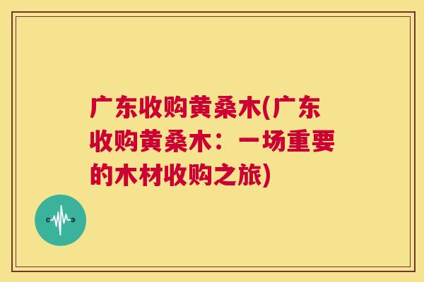 广东收购黄桑木(广东收购黄桑木：一场重要的木材收购之旅)