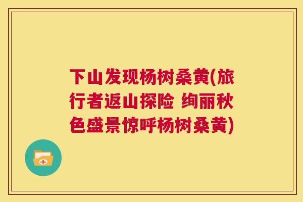 下山发现杨树桑黄(旅行者返山探险 绚丽秋色盛景惊呼杨树桑黄) 下山发现杨树桑黄(旅行者返山探险 绚丽秋色盛景惊呼杨树桑黄)