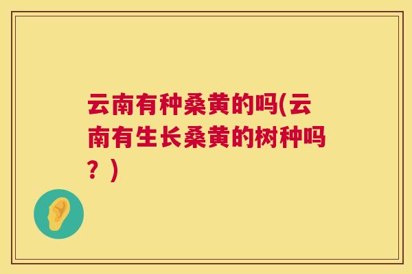 云南有种桑黄的吗(云南有生长桑黄的树种吗?) 云南有种桑黄的吗(云南有生长桑黄的树种吗?)