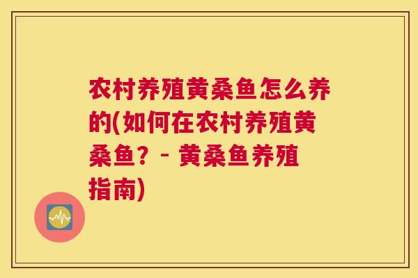 农村养殖黄桑鱼怎么养的(如何在农村养殖黄桑鱼?- 黄桑鱼养殖指南) 农村养殖黄桑鱼怎么养的(如何在农村养殖黄桑鱼?- 黄桑鱼养殖指南)