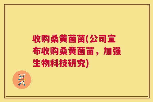 收购桑黄菌苗(公司宣布收购桑黄菌苗,加强生物科技研究) 收购桑黄菌苗(公司宣布收购桑黄菌苗,加强生物科技研究)