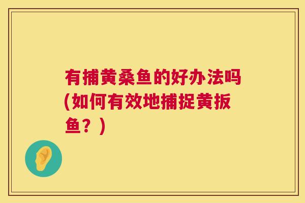 有捕黄桑鱼的好办法吗(如何有效地捕捉黄扳鱼?) 有捕黄桑鱼的好办法吗(如何有效地捕捉黄扳鱼?)
