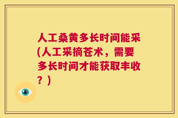人工桑黄多长时间能采(人工采摘苍术,需要多长时间才能获取丰收?) 人工桑黄多长时间能采(人工采摘苍术,需要多长时间才能获取丰收?)