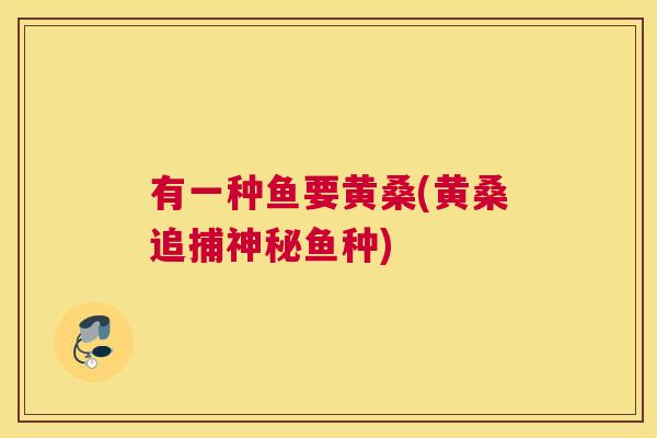 有一种鱼要黄桑(黄桑追捕神秘鱼种) 有一种鱼要黄桑(黄桑追捕神秘鱼种)