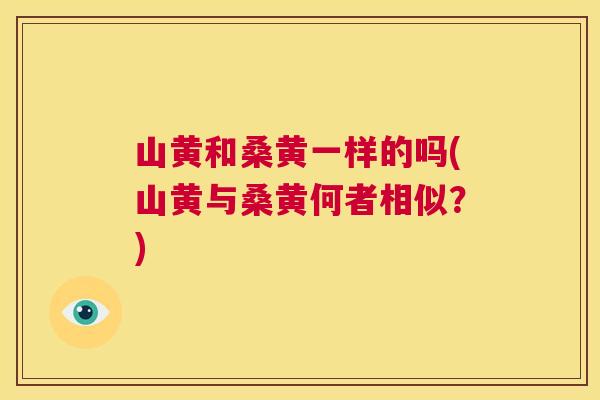 山黄和桑黄一样的吗(山黄与桑黄何者相似?) 山黄和桑黄一样的吗(山黄与桑黄何者相似?)