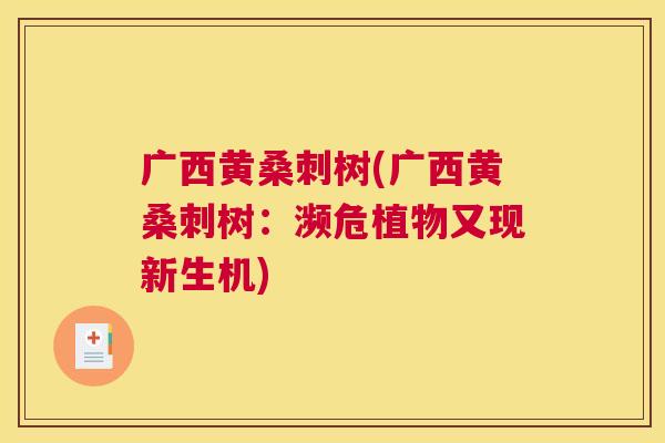广西黄桑刺树(广西黄桑刺树:濒危植物又现新生机) 广西黄桑刺树(广西黄桑刺树:濒危植物又现新生机)