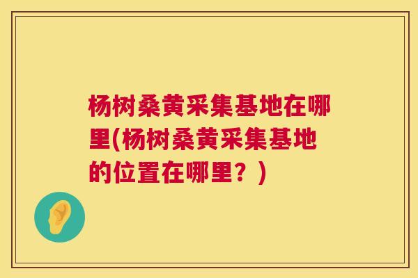 杨树桑黄采集基地在哪里(杨树桑黄采集基地的位置在哪里?) 杨树桑黄采集基地在哪里(杨树桑黄采集基地的位置在哪里?)