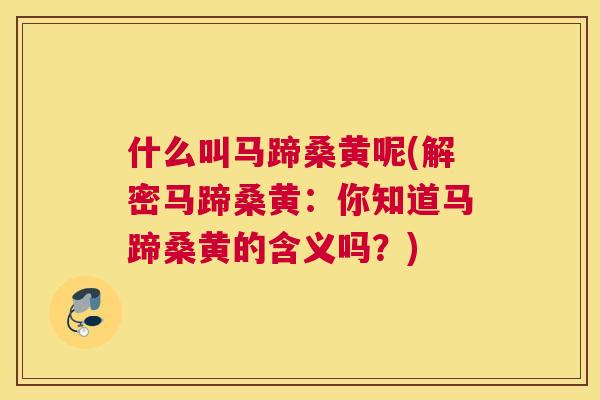 什么叫马蹄桑黄呢(解密马蹄桑黄:你知道马蹄桑黄的含义吗?) 什么叫马蹄桑黄呢(解密马蹄桑黄:你知道马蹄桑黄的含义吗?)