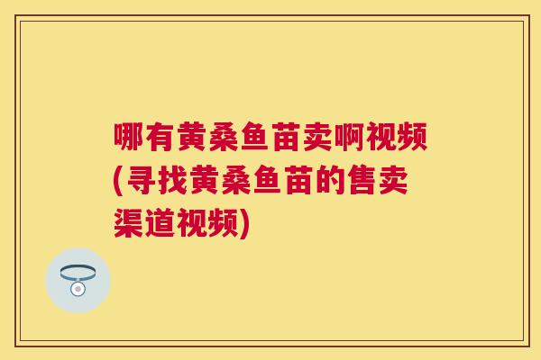 哪有黄桑鱼苗卖啊视频(寻找黄桑鱼苗的售卖渠道视频) 哪有黄桑鱼苗卖啊视频(寻找黄桑鱼苗的售卖渠道视频)