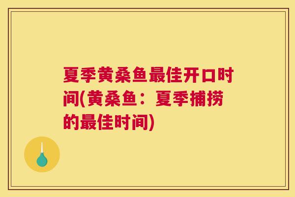 夏季黄桑鱼佳开口时间(黄桑鱼:夏季捕捞的佳时间) 夏季黄桑鱼佳开口时间(黄桑鱼:夏季捕捞的佳时间)