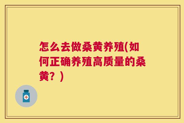 怎么去做桑黄养殖(如何正确养殖高质量的桑黄?) 怎么去做桑黄养殖(如何正确养殖高质量的桑黄?)
