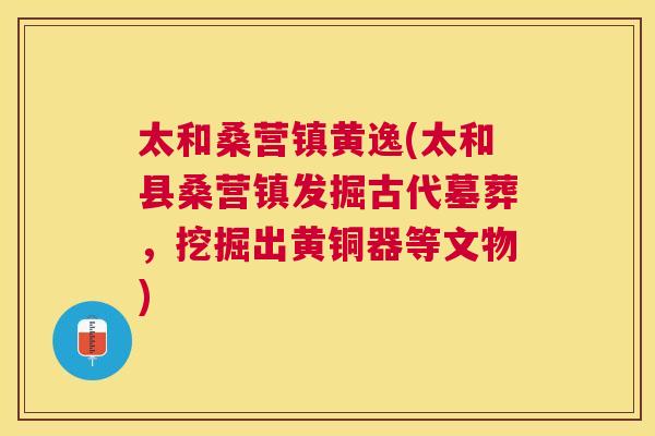 太和桑营镇黄逸(太和县桑营镇发掘古代墓葬，挖掘出黄铜器等文物)